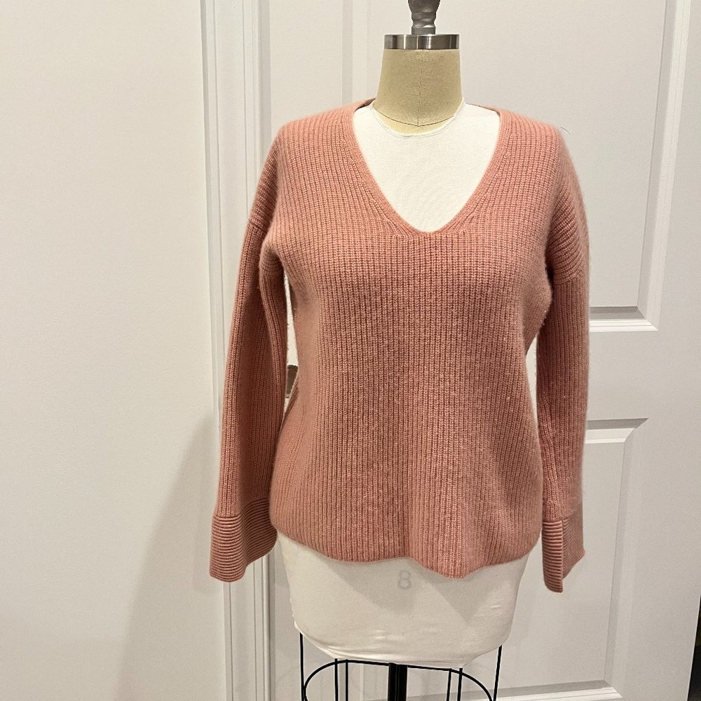 Theory V Neck Thick Pink 100% Cashmere Sweater Women M
